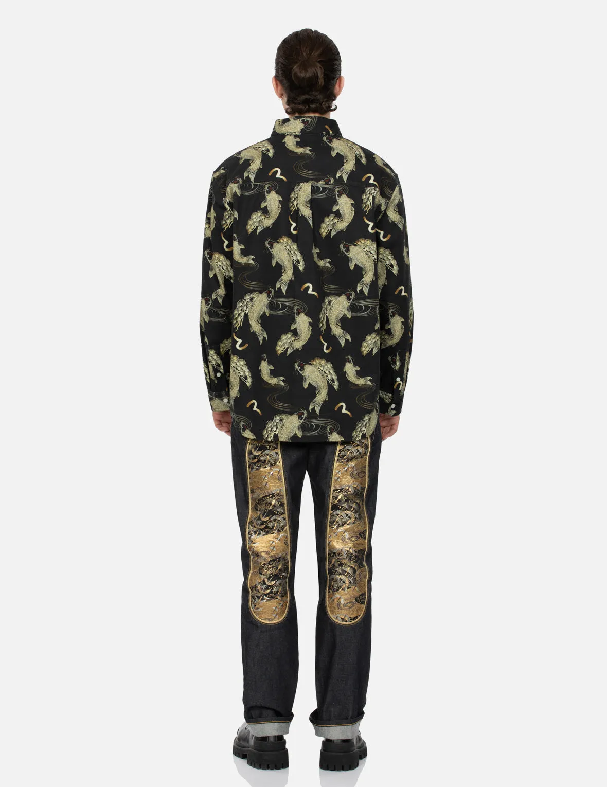 Allover Carp and Seagull Print Oversized Shirt
