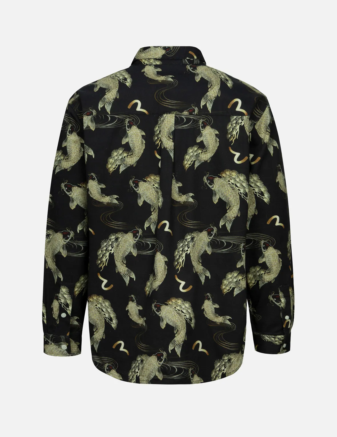 Allover Carp and Seagull Print Oversized Shirt
