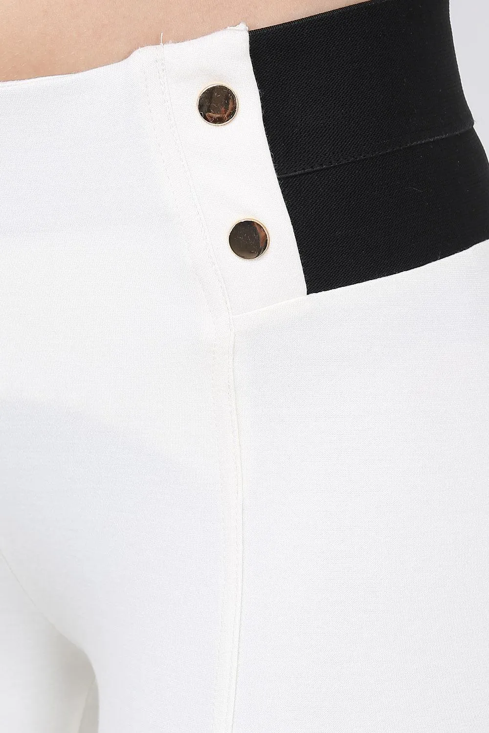 Anaya Off White Skinny Fit Trousers for Women