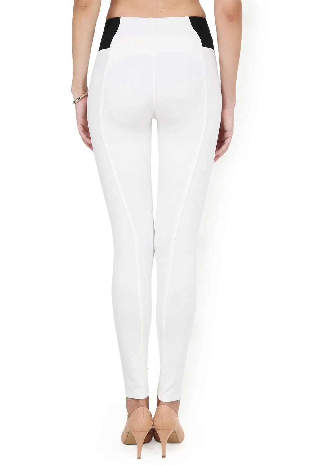 Anaya Off White Skinny Fit Trousers for Women