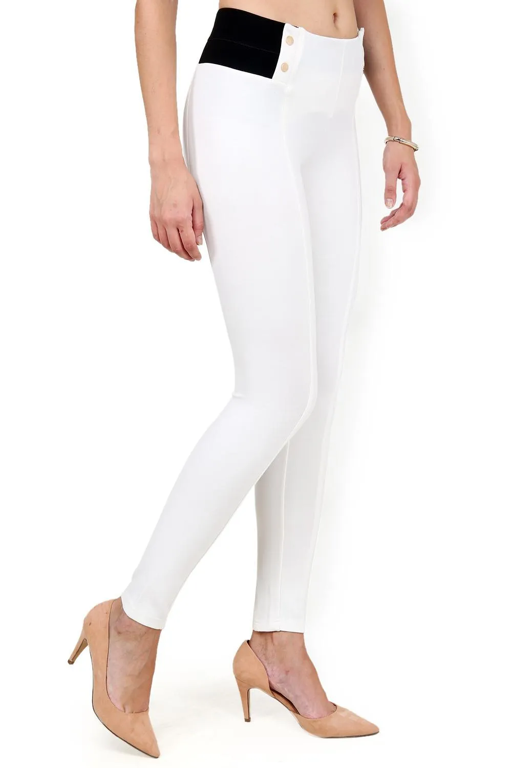 Anaya Off White Skinny Fit Trousers for Women