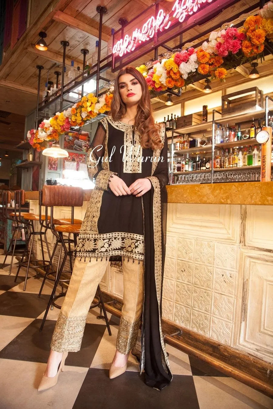 Black prestige Luxury Chiffon Dress by Gulwarun 01