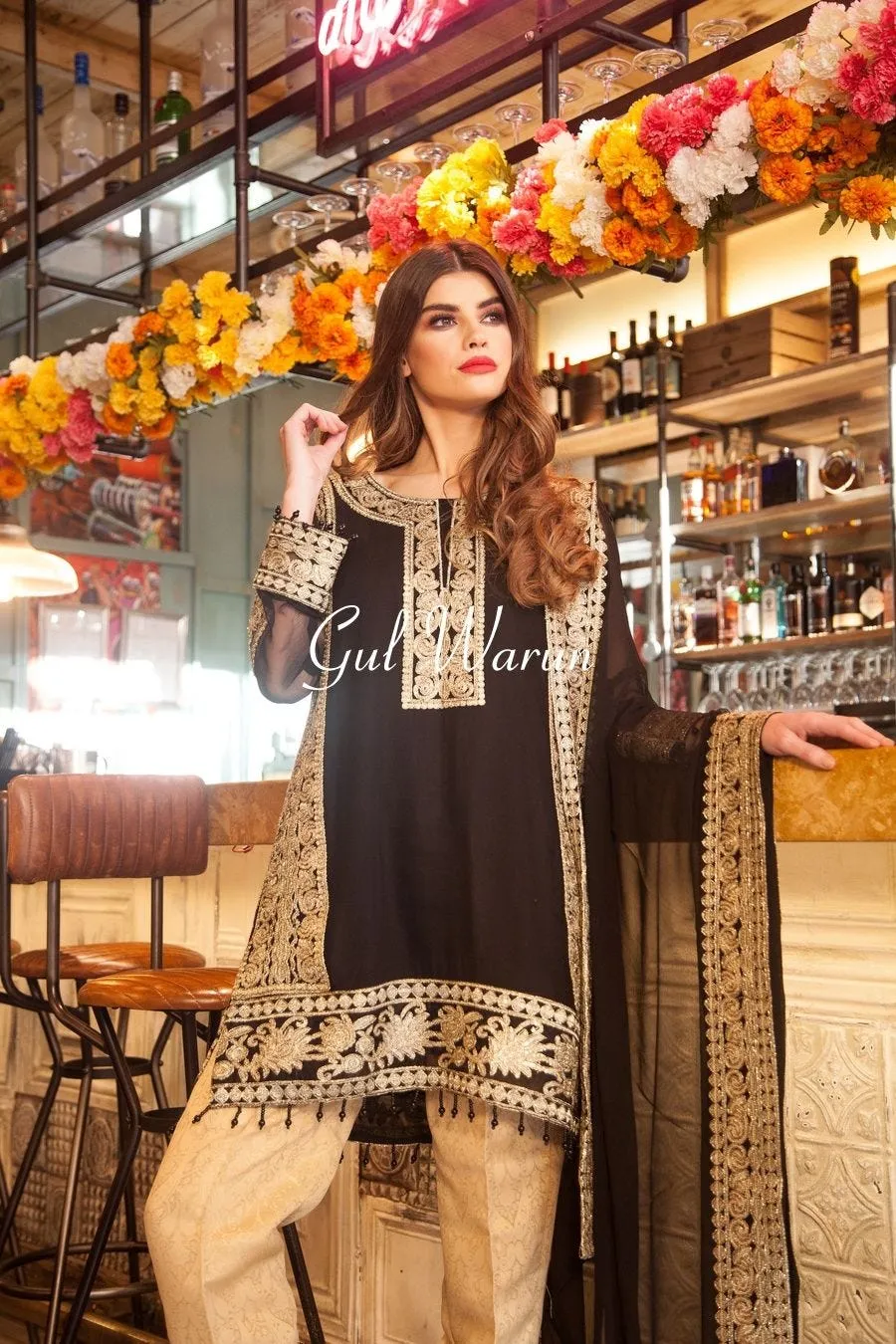 Black prestige Luxury Chiffon Dress by Gulwarun 01