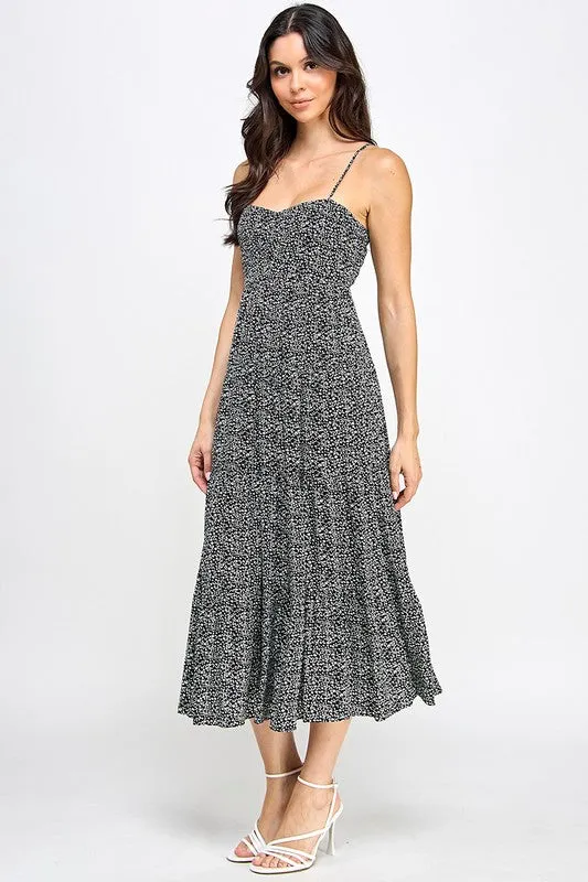 Black White Ditsy Floral Dress