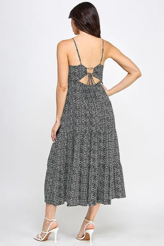 Black White Ditsy Floral Dress