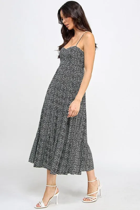 Black White Ditsy Floral Dress