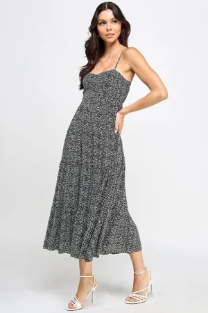 Black White Ditsy Floral Dress