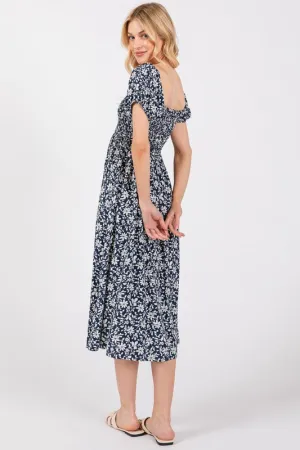 Blue White Floral Smock Dress