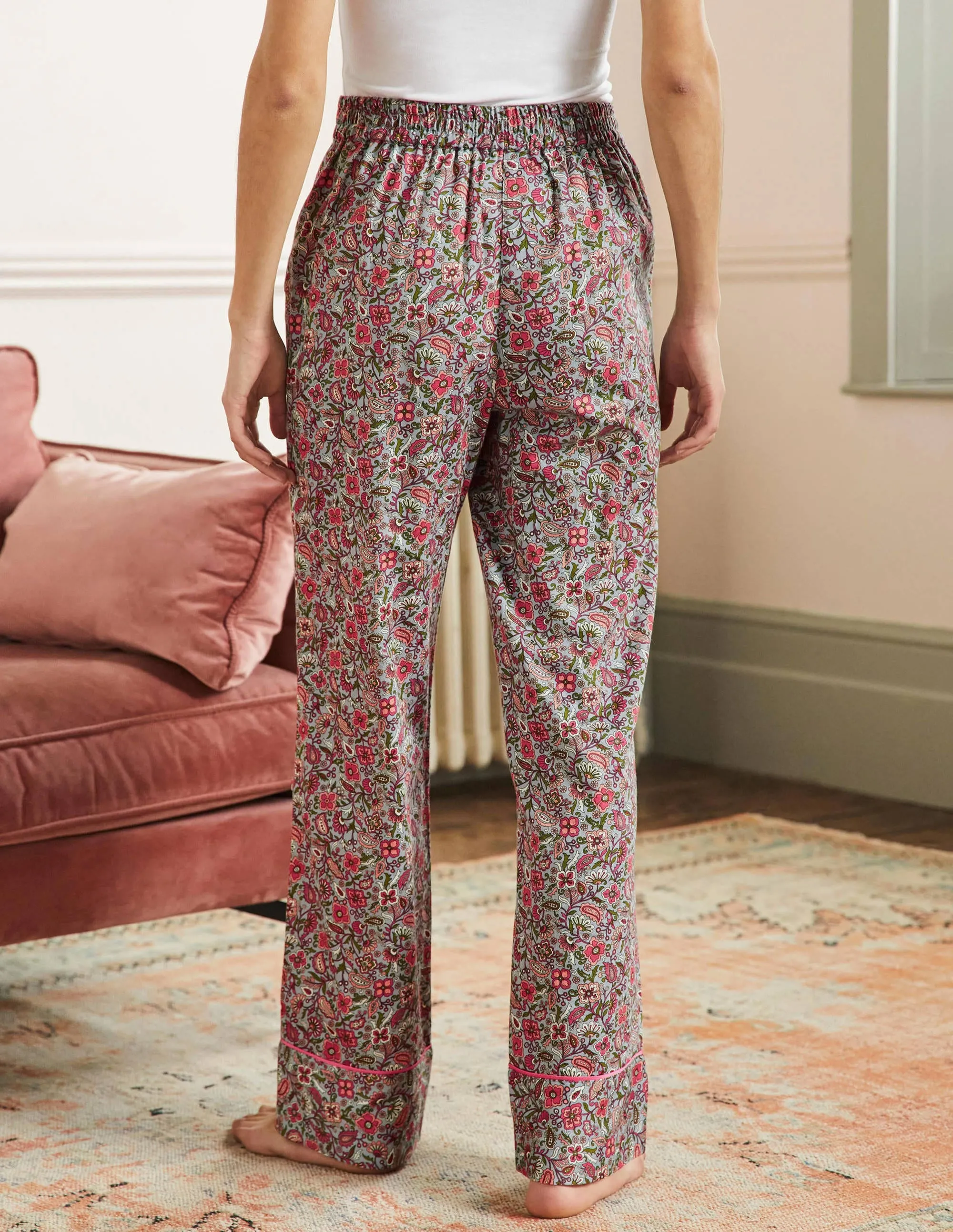 Cotton Pyjama Trousers-Blue/Ivory Oriental Paradise