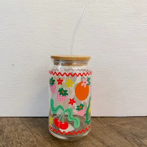 Cutie Fruity Can Glass with Lid & Straw