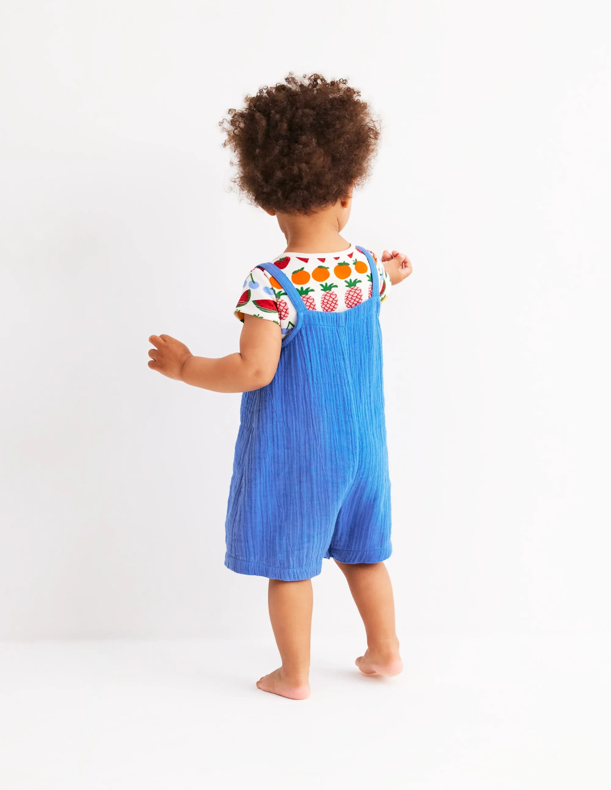 Double Cloth Dungaree Set-Peacock Plume Blue Fruit