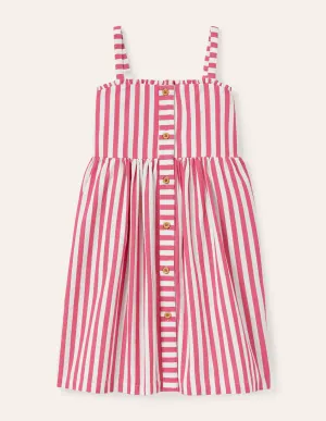 Fun Woven Sun Dress-Party Pink/ Ivory