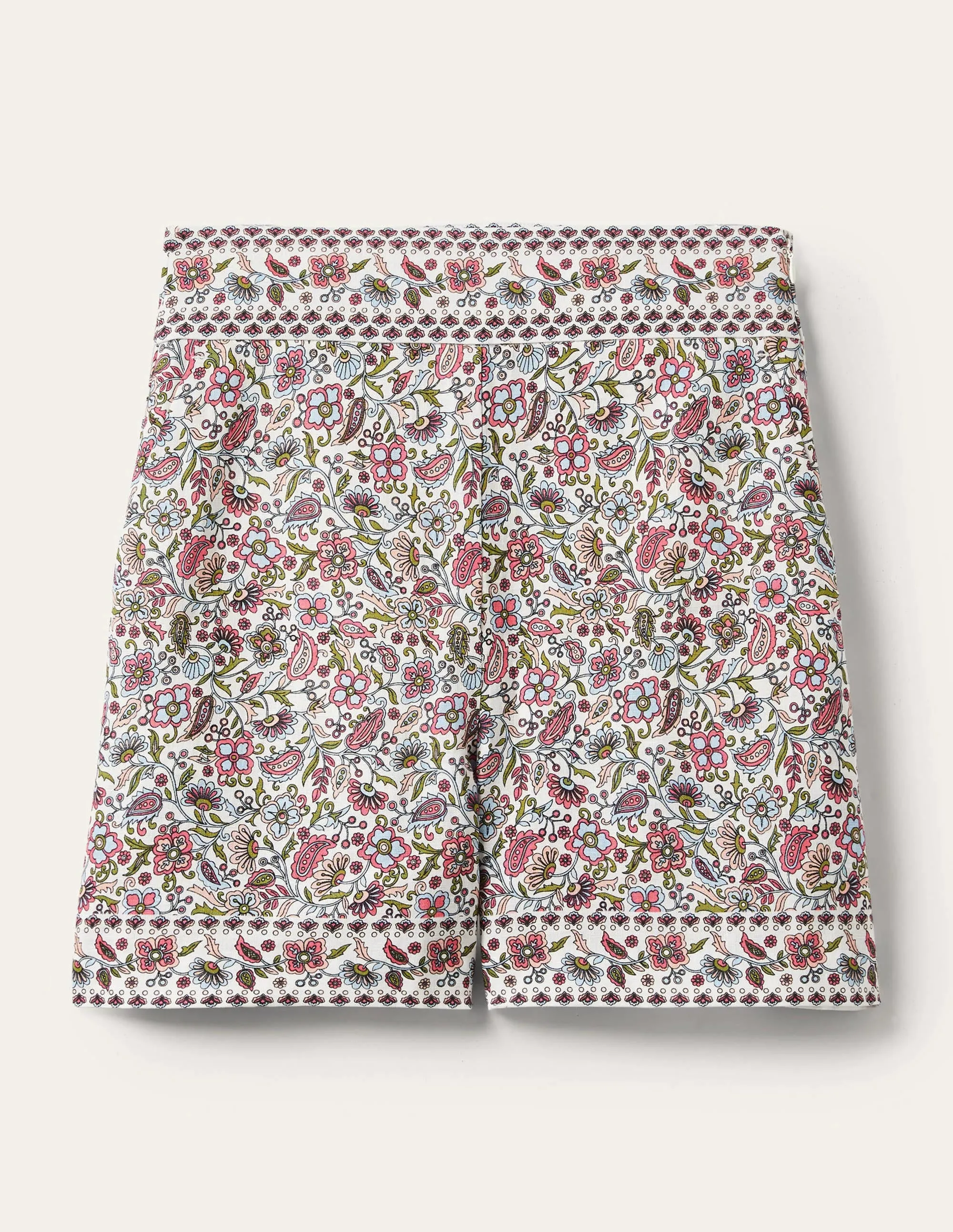 Georgina Linen Shorts-Ivory, Oriental Paradise