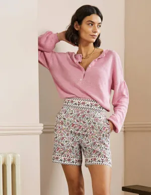 Georgina Linen Shorts-Ivory, Oriental Paradise
