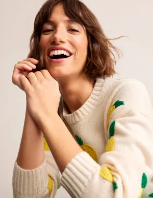 Hand Embroidered Jumper-Warm Ivory, Lemons