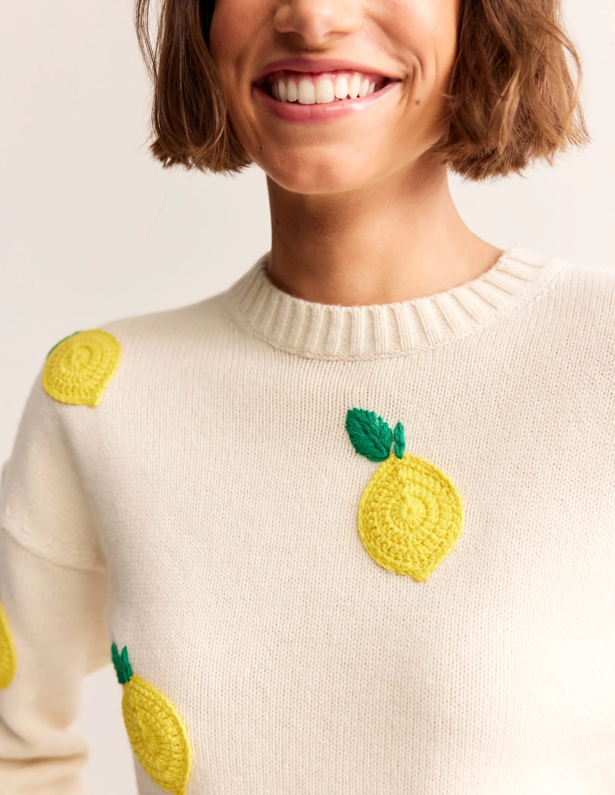 Hand Embroidered Jumper-Warm Ivory, Lemons