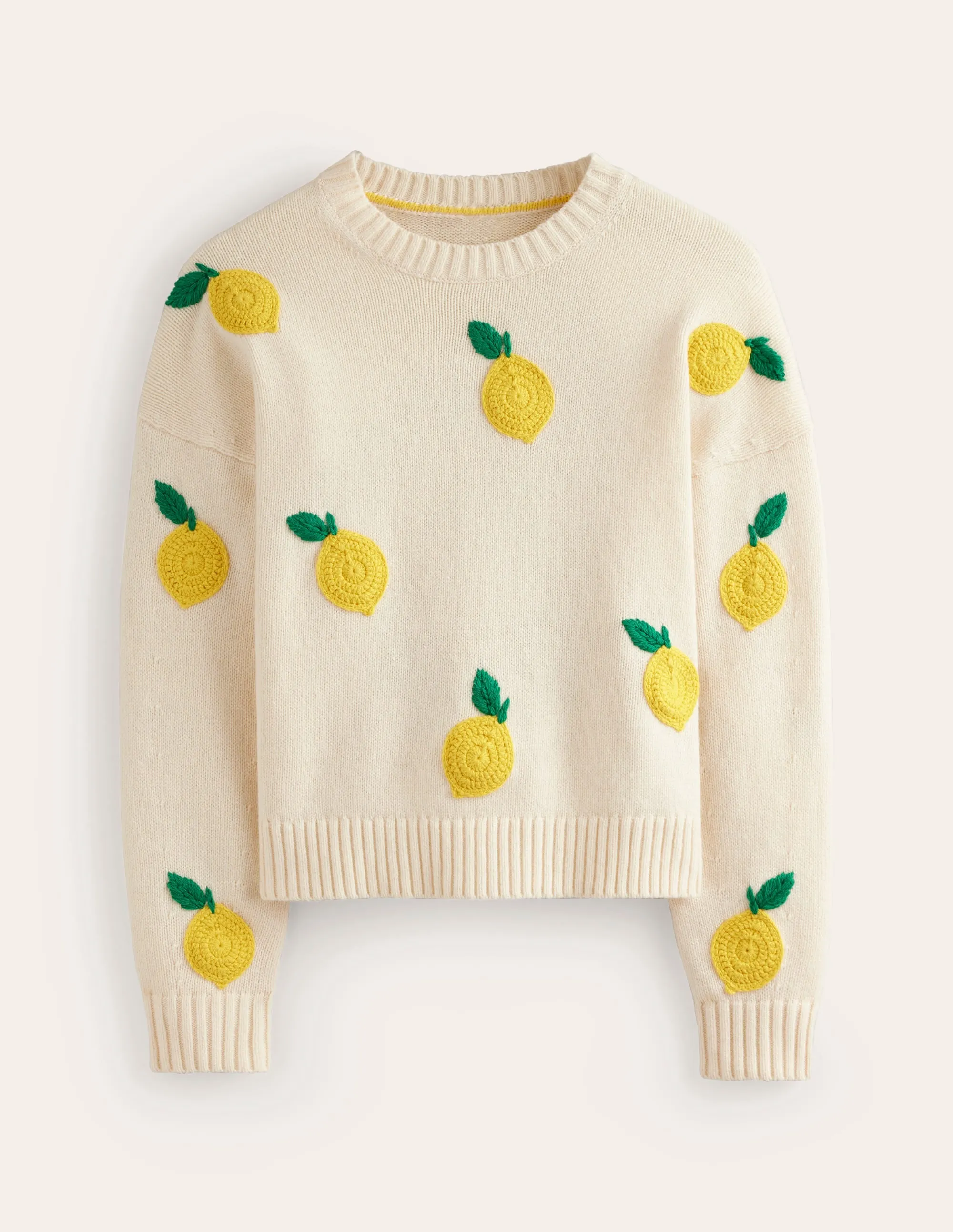 Hand Embroidered Jumper-Warm Ivory, Lemons