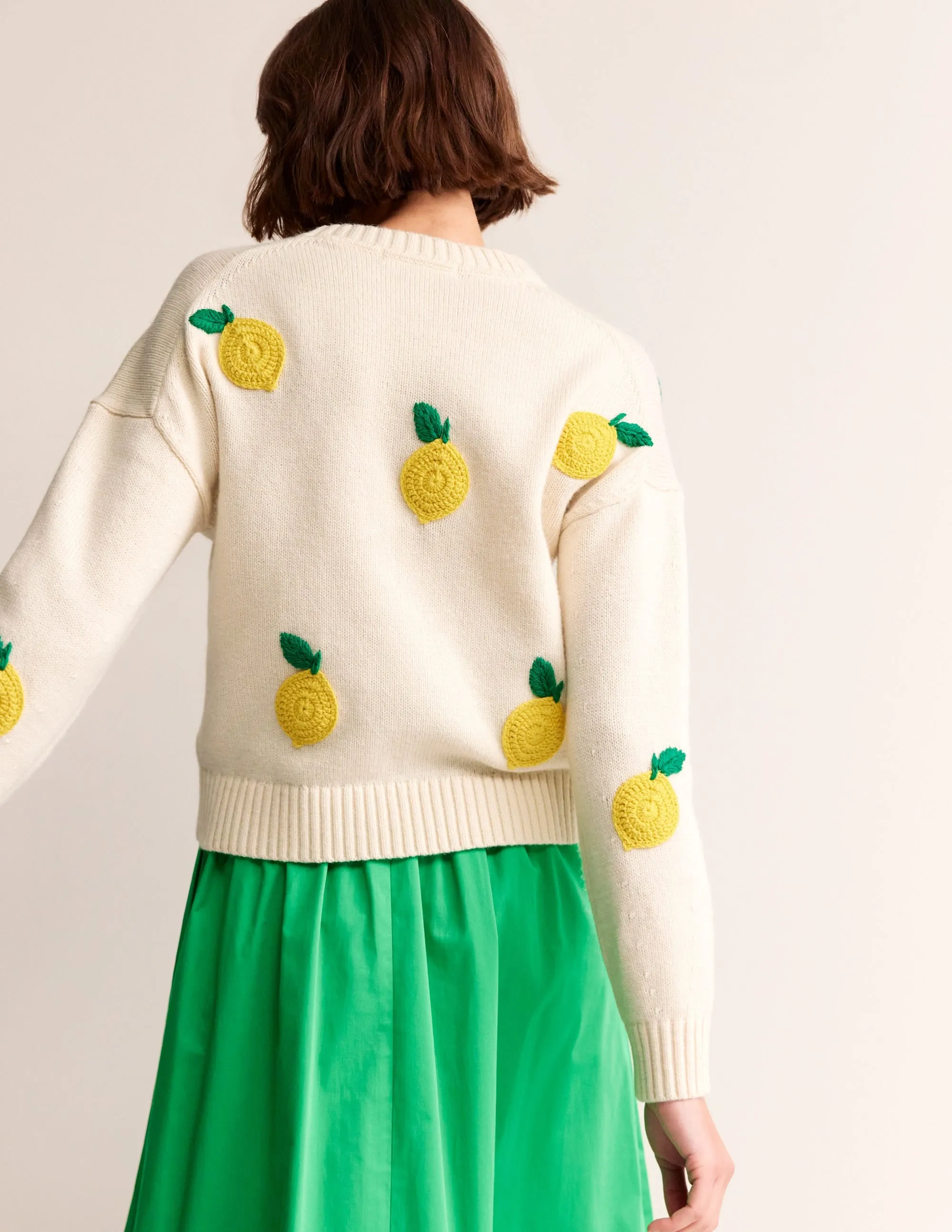 Hand Embroidered Jumper-Warm Ivory, Lemons