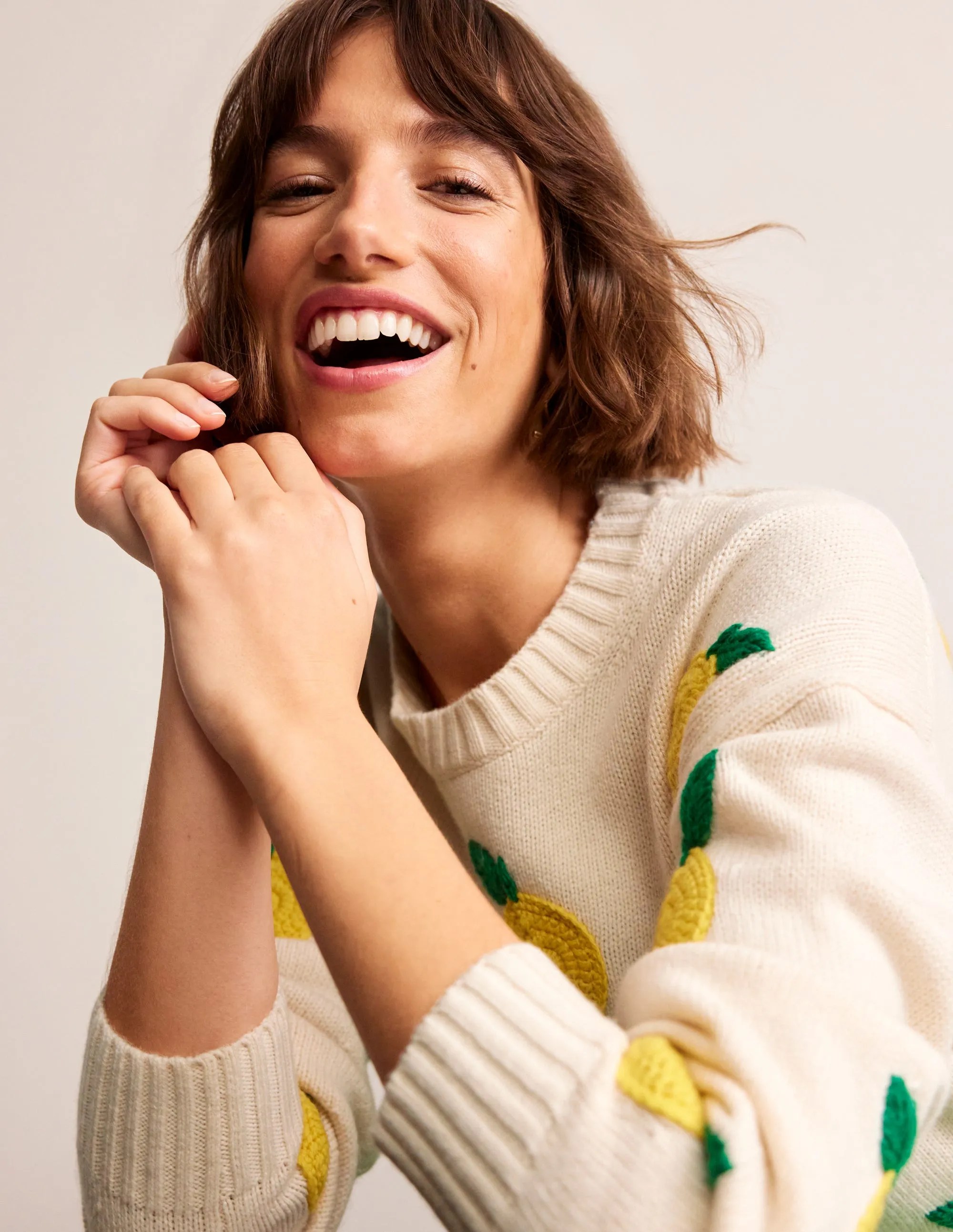 Hand Embroidered Jumper-Warm Ivory, Lemons