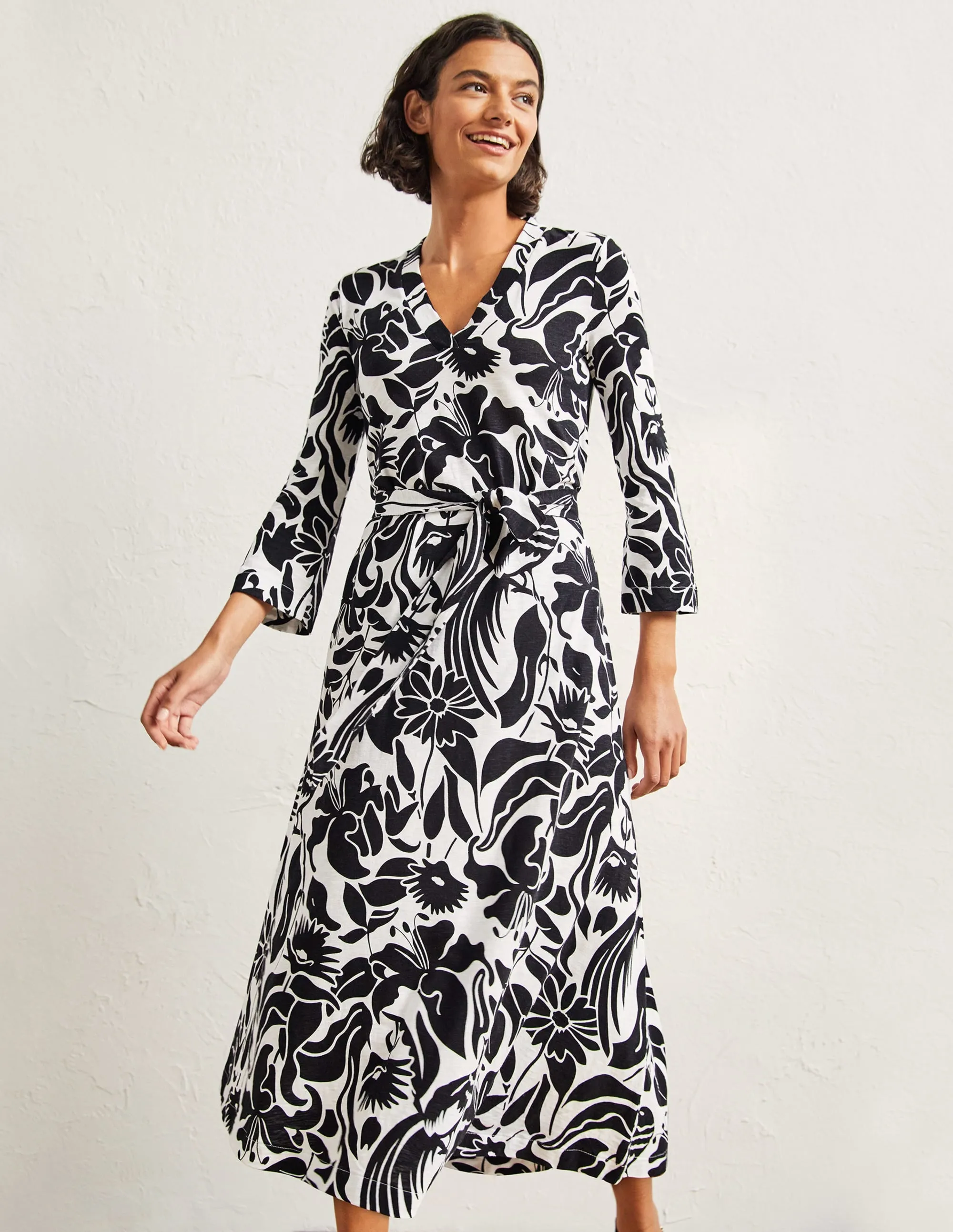 Jersey Kaftan Midi Dress-Black Oriental Bird