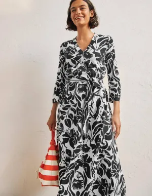 Jersey Kaftan Midi Dress-Black Oriental Bird
