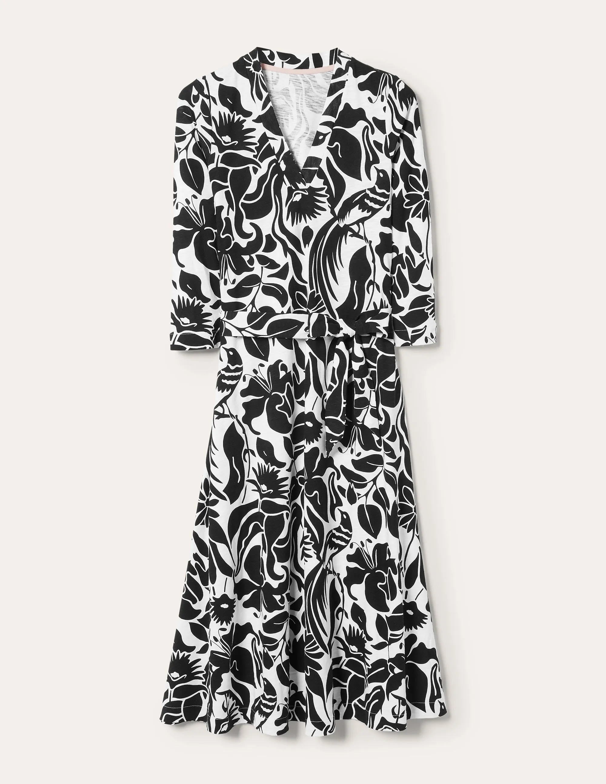 Jersey Kaftan Midi Dress-Black Oriental Bird