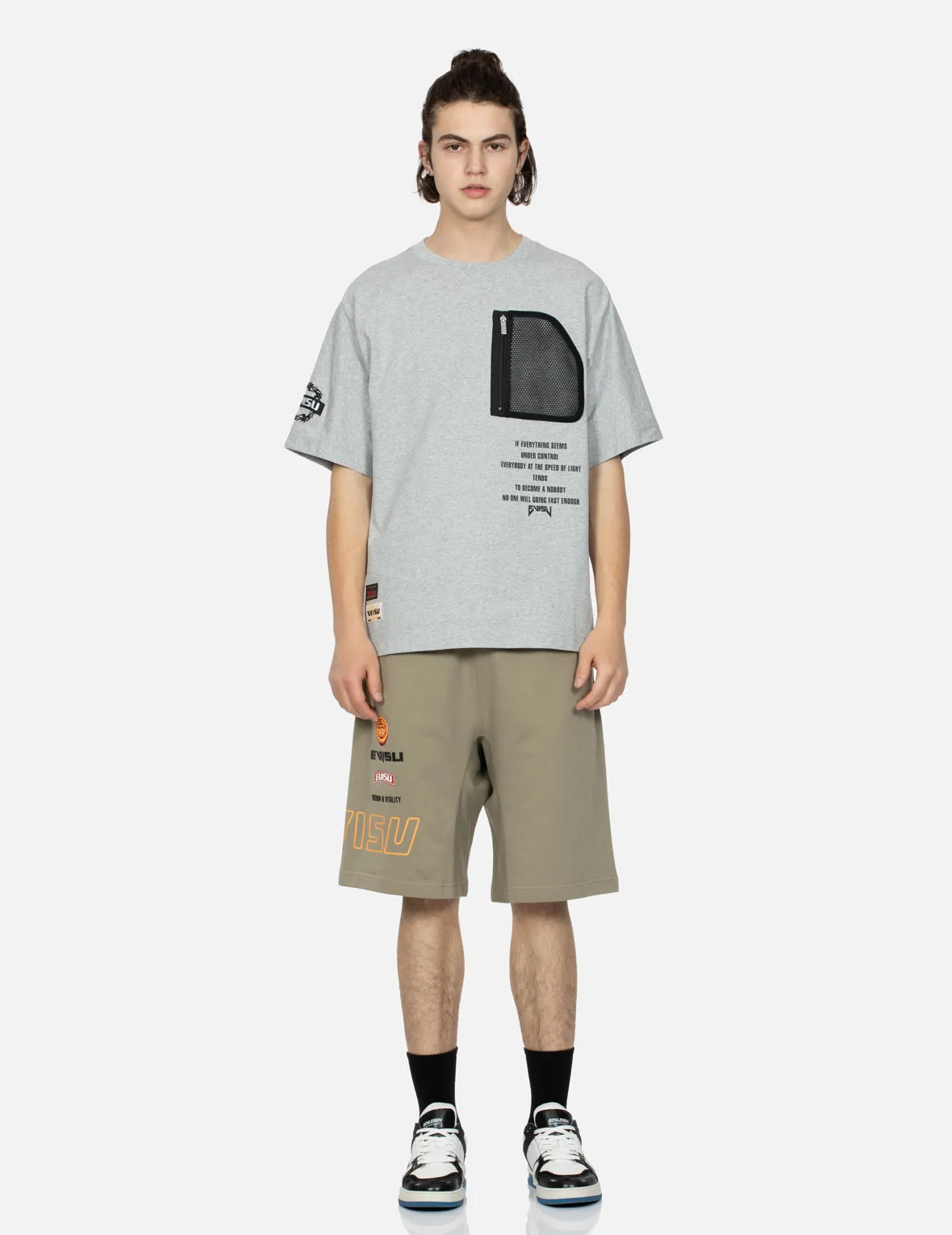 Logo Print and Kamon Embroidery Sweat Shorts