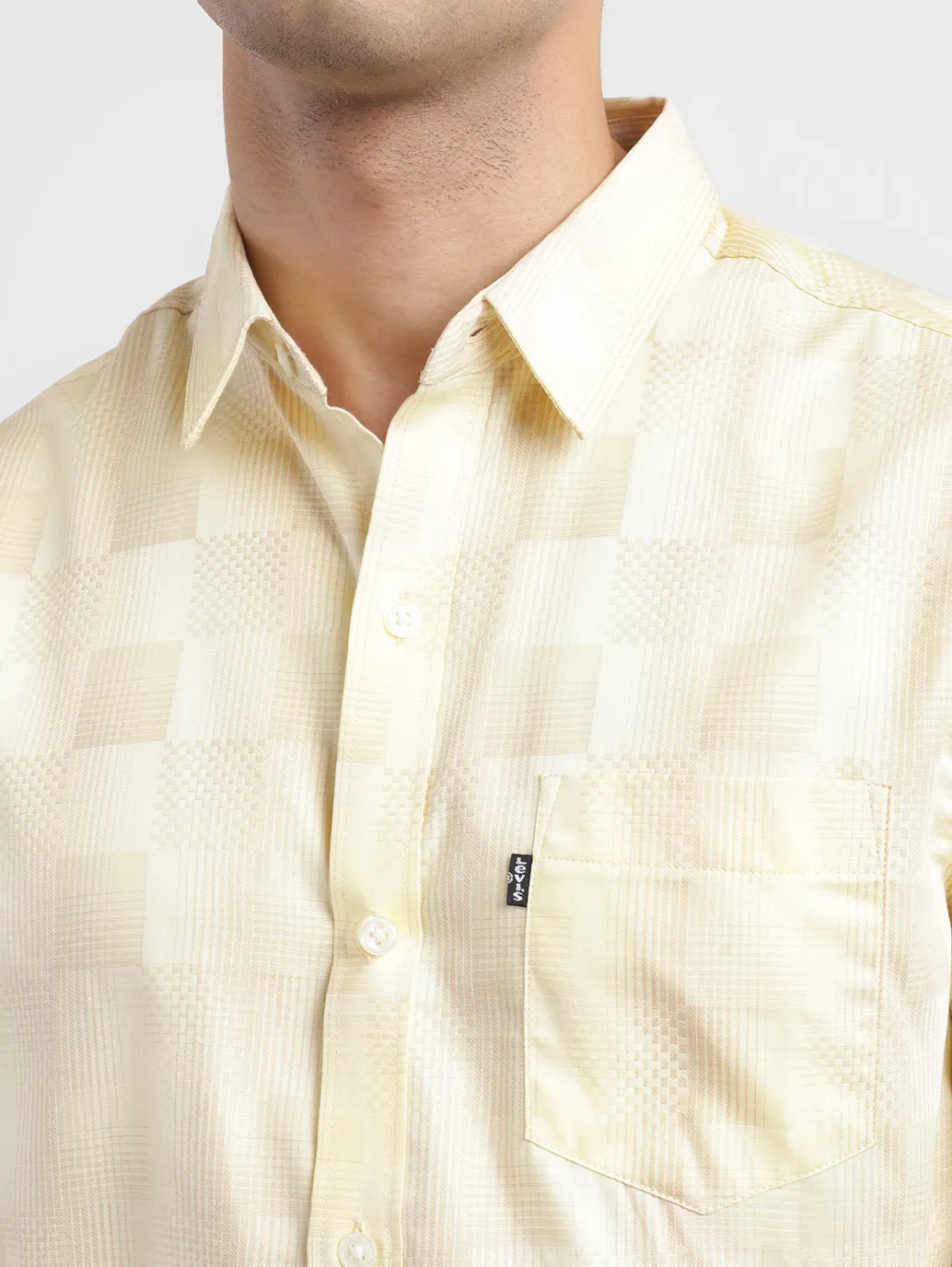 Men's Checkered Spread Collar Shirt Beige