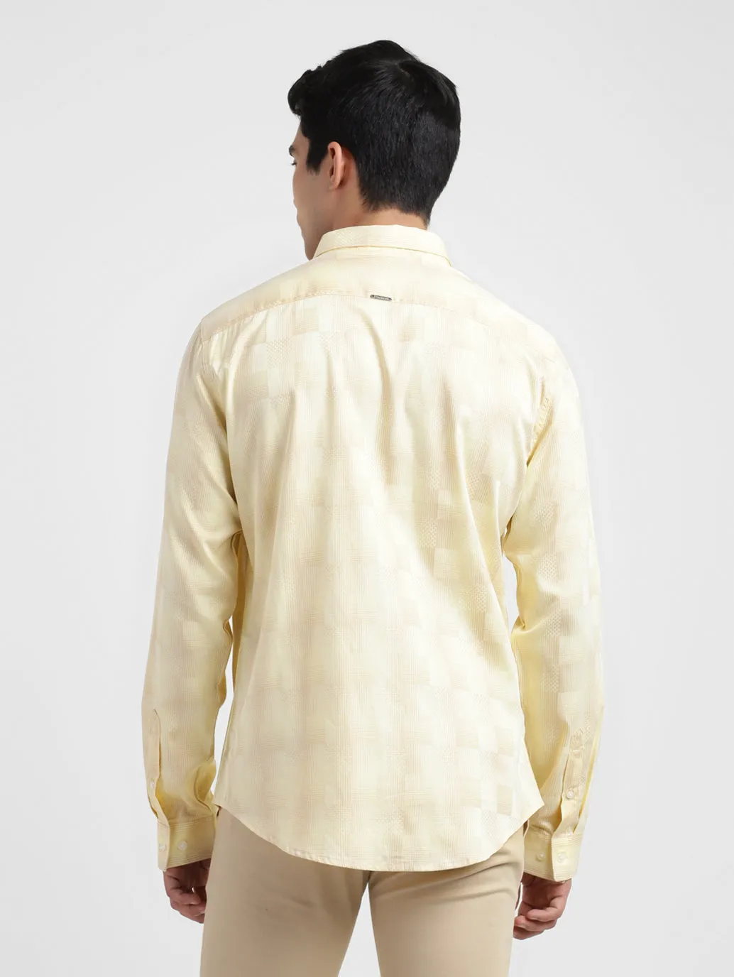 Men's Checkered Spread Collar Shirt Beige