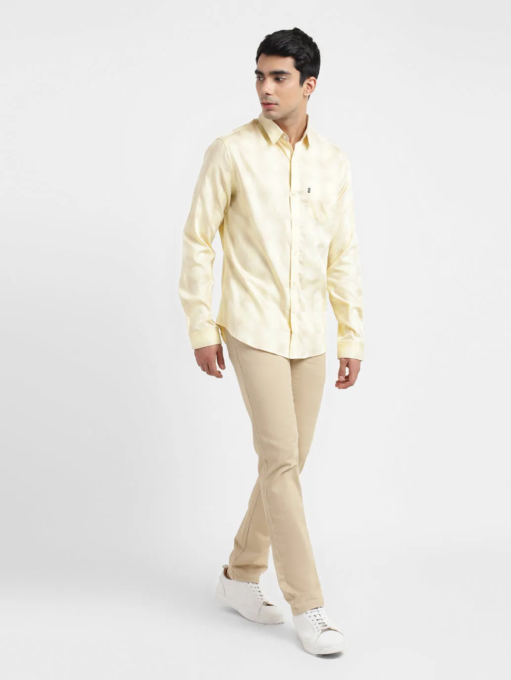 Men's Checkered Spread Collar Shirt Beige