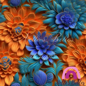 Orange and blue floral seamless