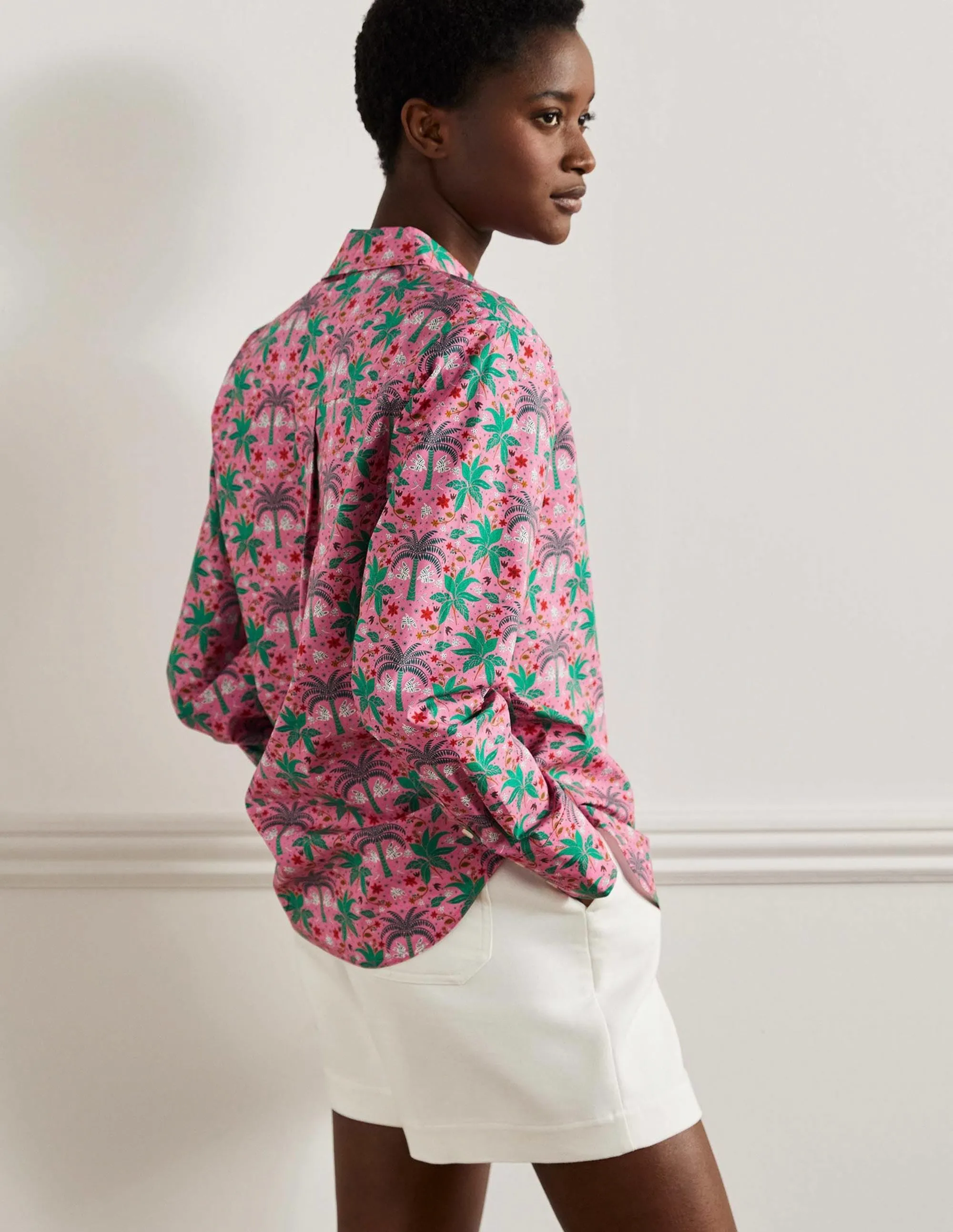 Relaxed Cotton Shirt-Posy Pink, Oriental Palm