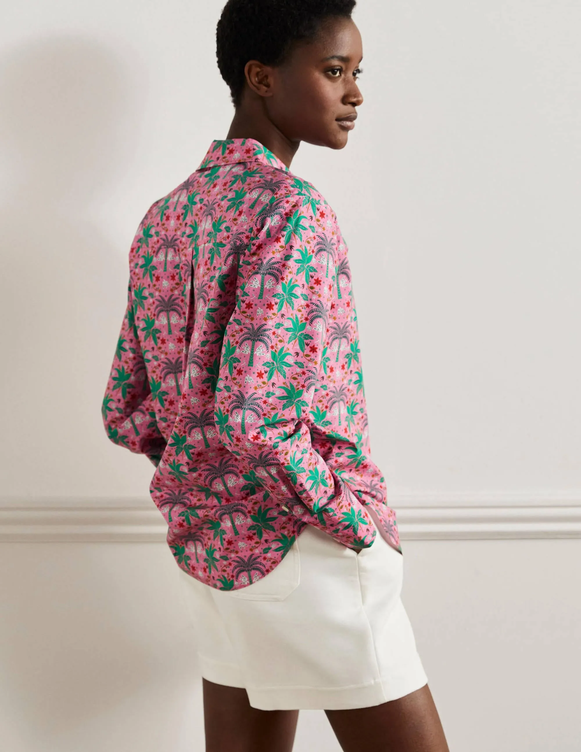 Relaxed Cotton Shirt-Posy Pink, Oriental Palm