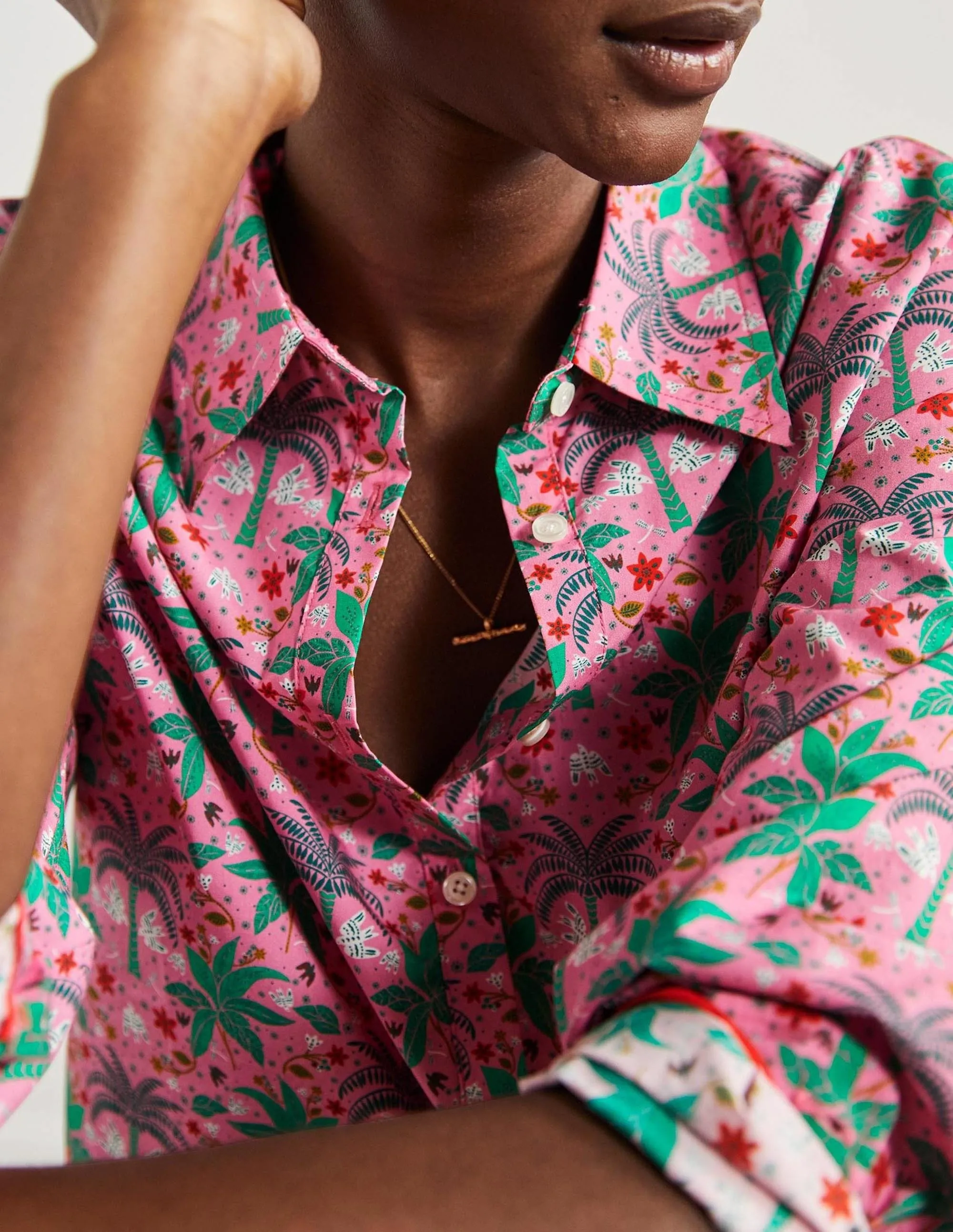 Relaxed Cotton Shirt-Posy Pink, Oriental Palm