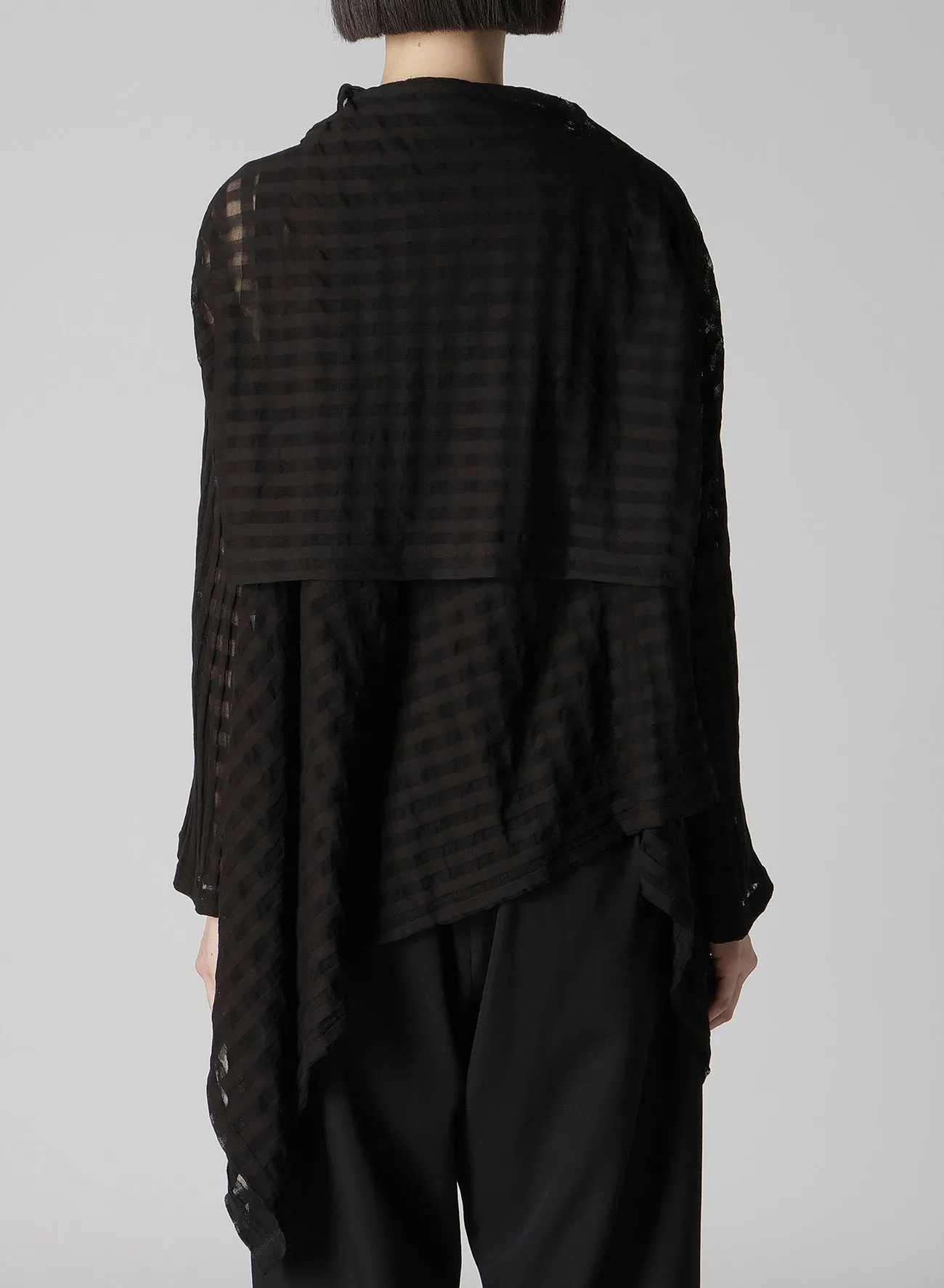 SHEER PLAID JACQUARD LAYERED FLARE CARDIGAN