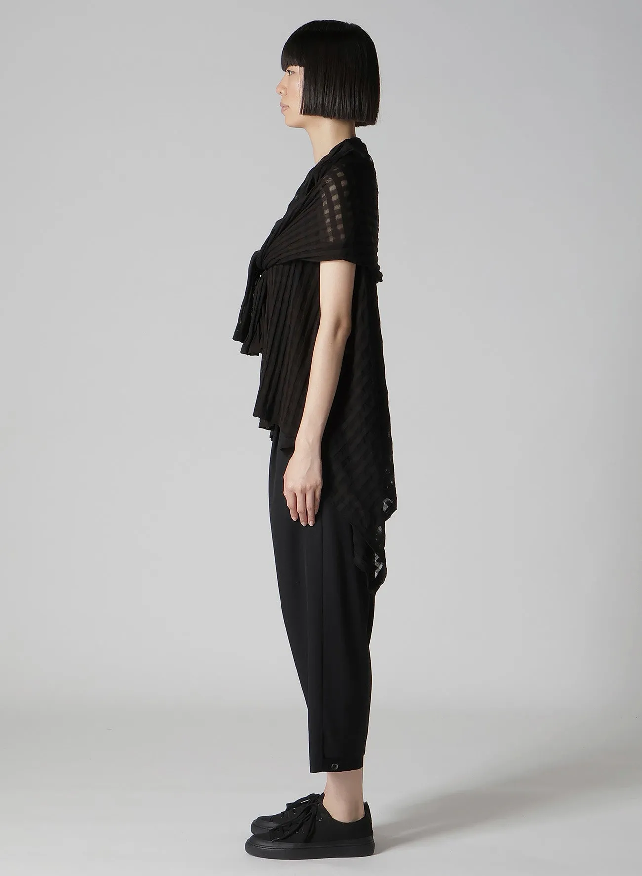 SHEER PLAID JACQUARD LAYERED FLARE CARDIGAN