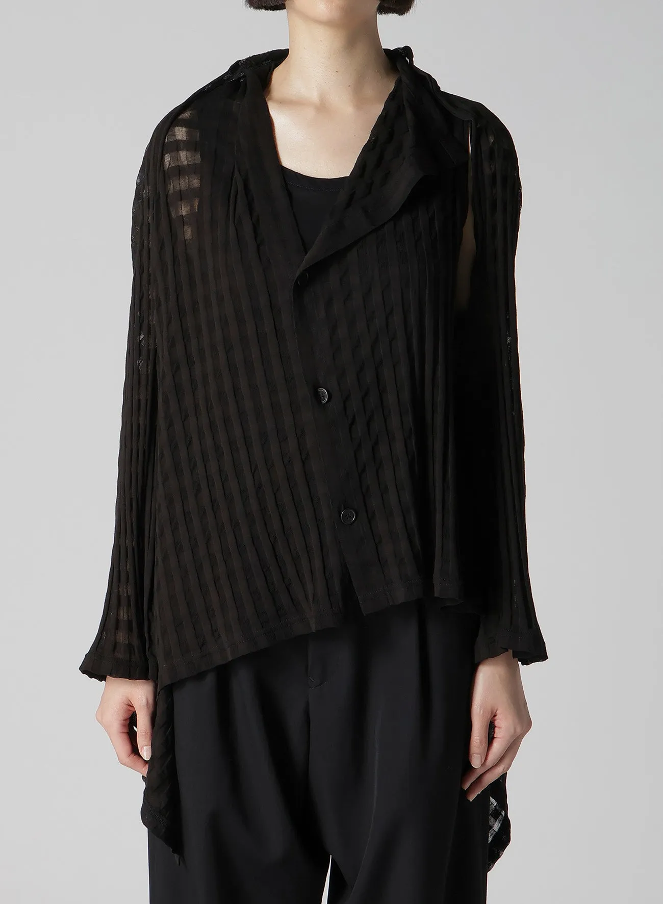 SHEER PLAID JACQUARD LAYERED FLARE CARDIGAN
