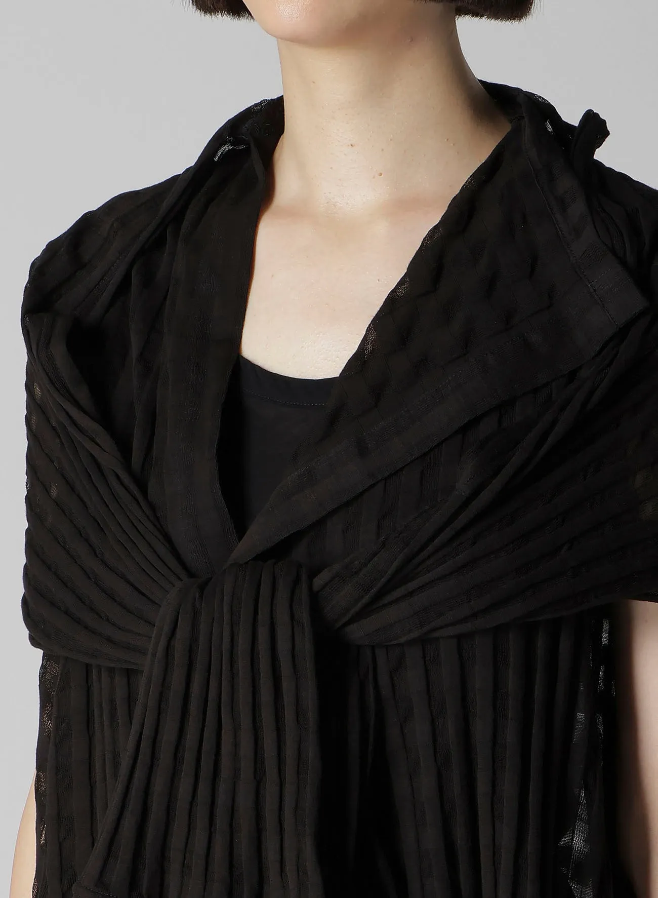 SHEER PLAID JACQUARD LAYERED FLARE CARDIGAN