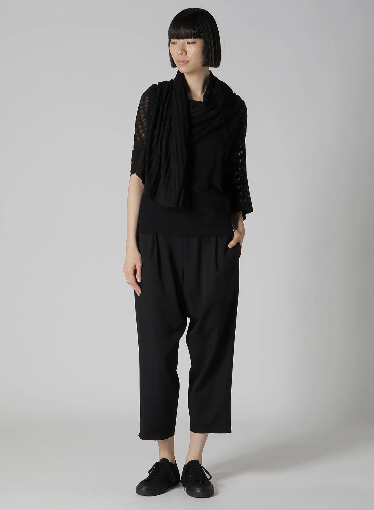 SHEER PLAID JACQUARD STOLE-LIKE CARDIGAN
