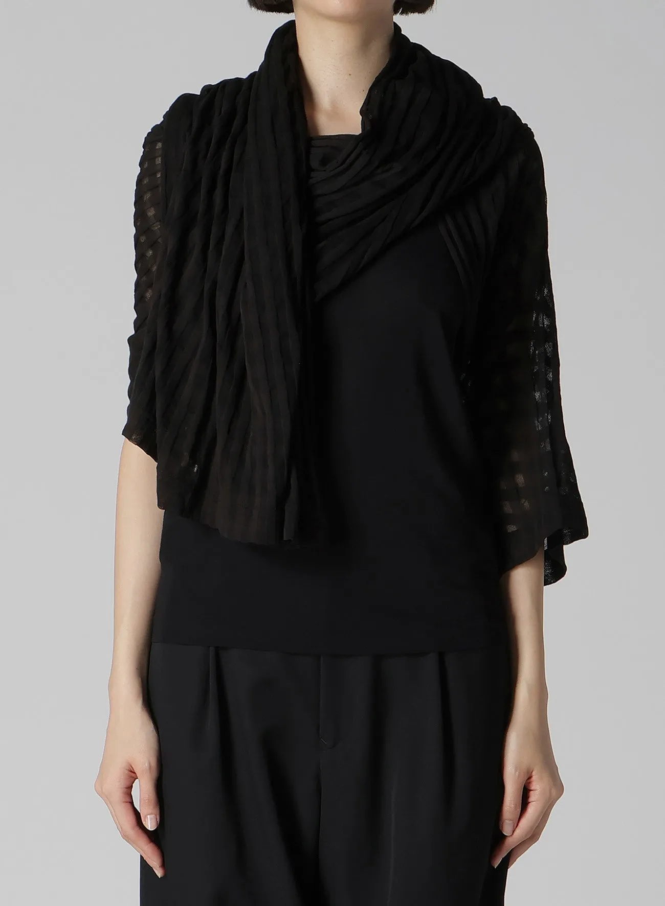 SHEER PLAID JACQUARD STOLE-LIKE CARDIGAN