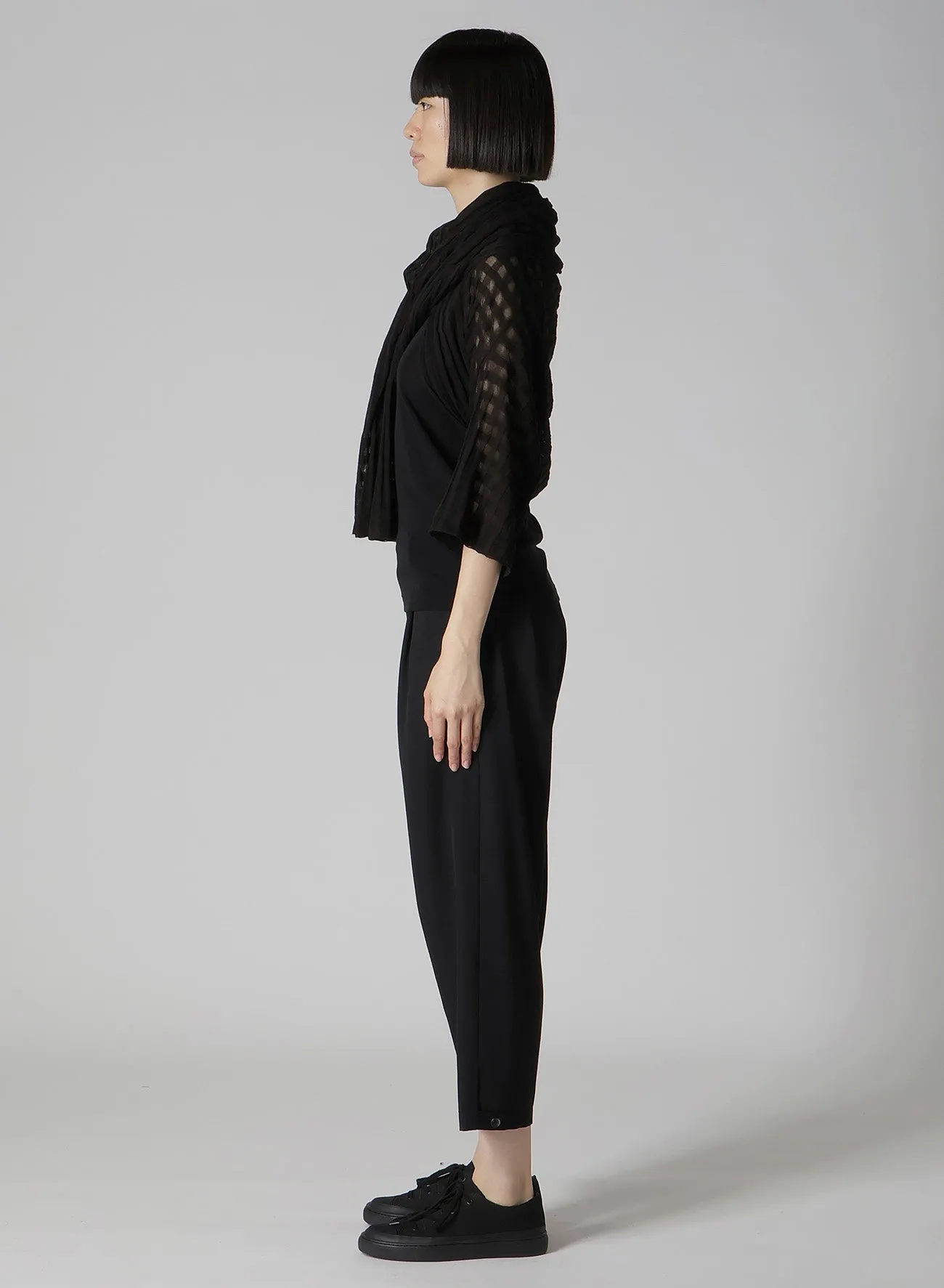 SHEER PLAID JACQUARD STOLE-LIKE CARDIGAN