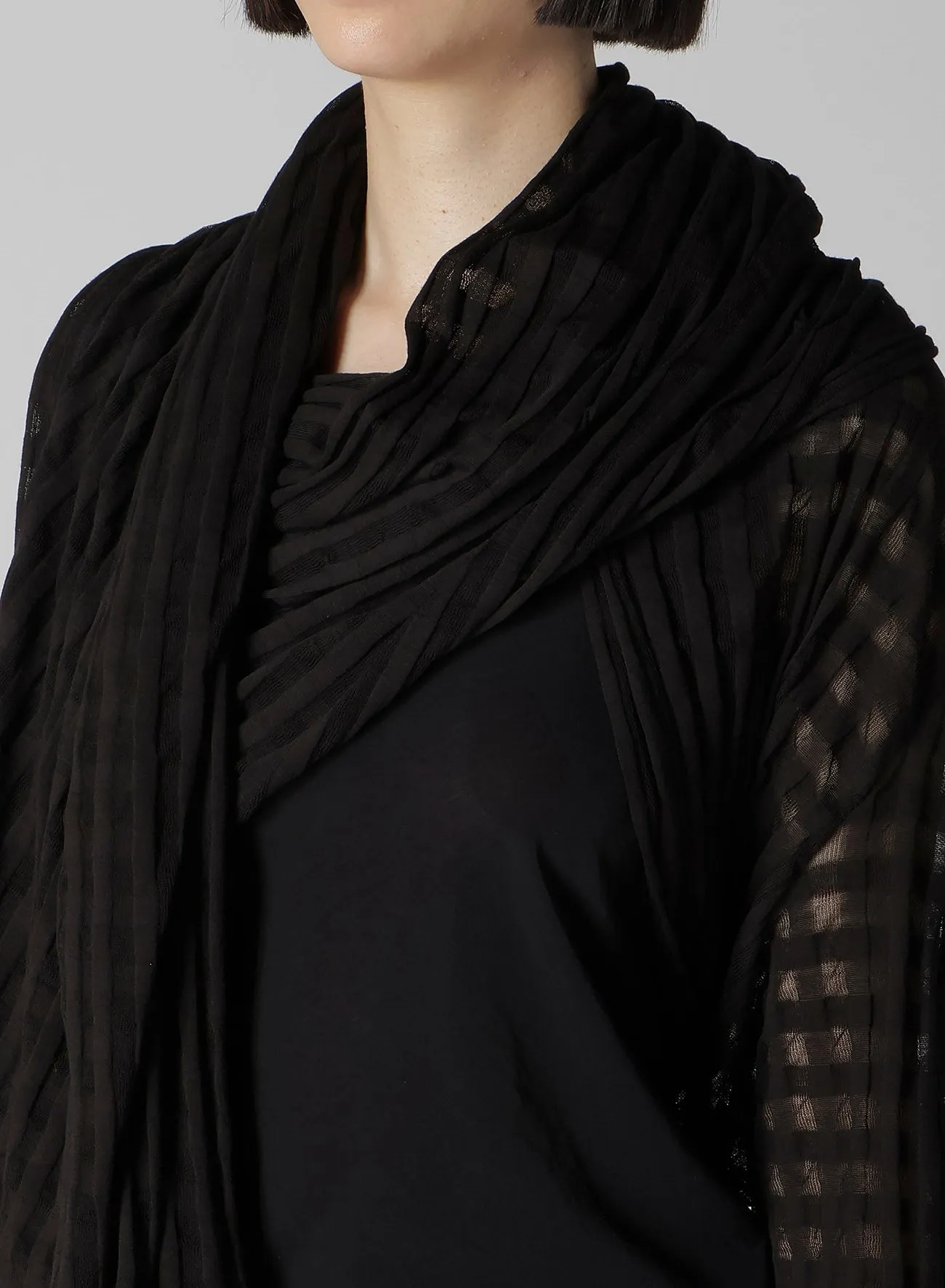 SHEER PLAID JACQUARD STOLE-LIKE CARDIGAN