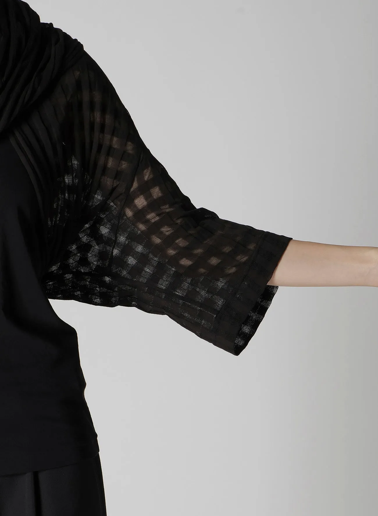 SHEER PLAID JACQUARD STOLE-LIKE CARDIGAN