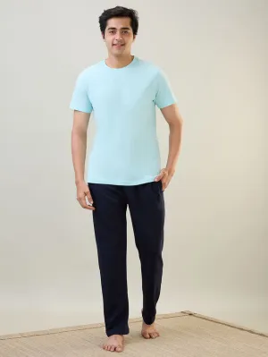 Sleepz Men Blue Solid Regular Fit Cotton Blend Trackpant