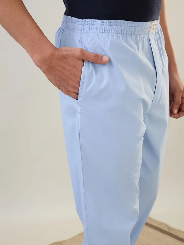 Sleepz Men Blue Solid Regular Fit Cotton Pyjama