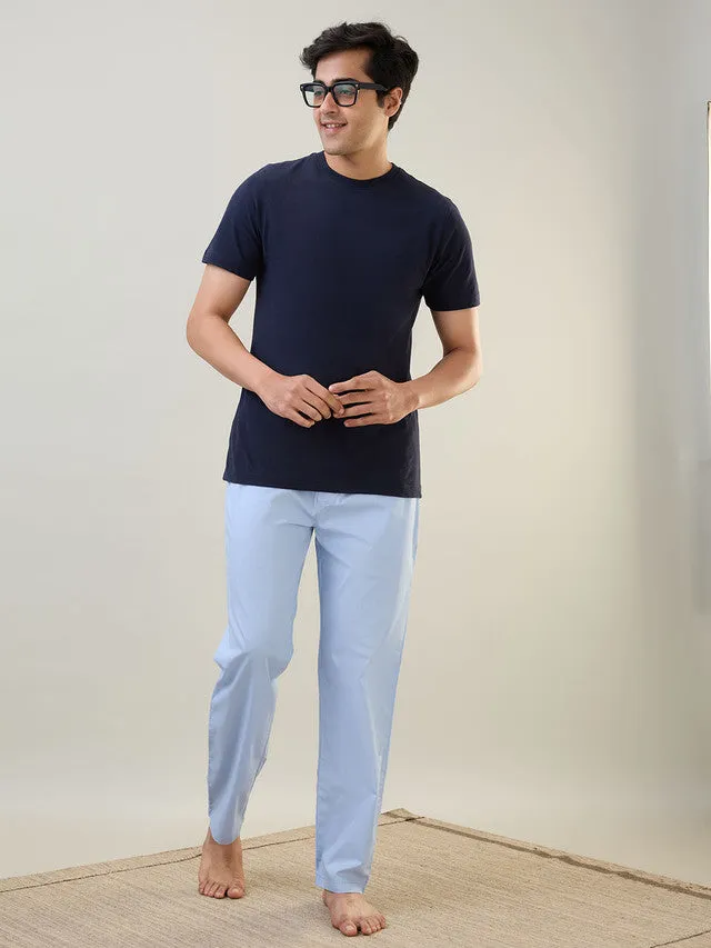 Sleepz Men Blue Solid Regular Fit Cotton Pyjama
