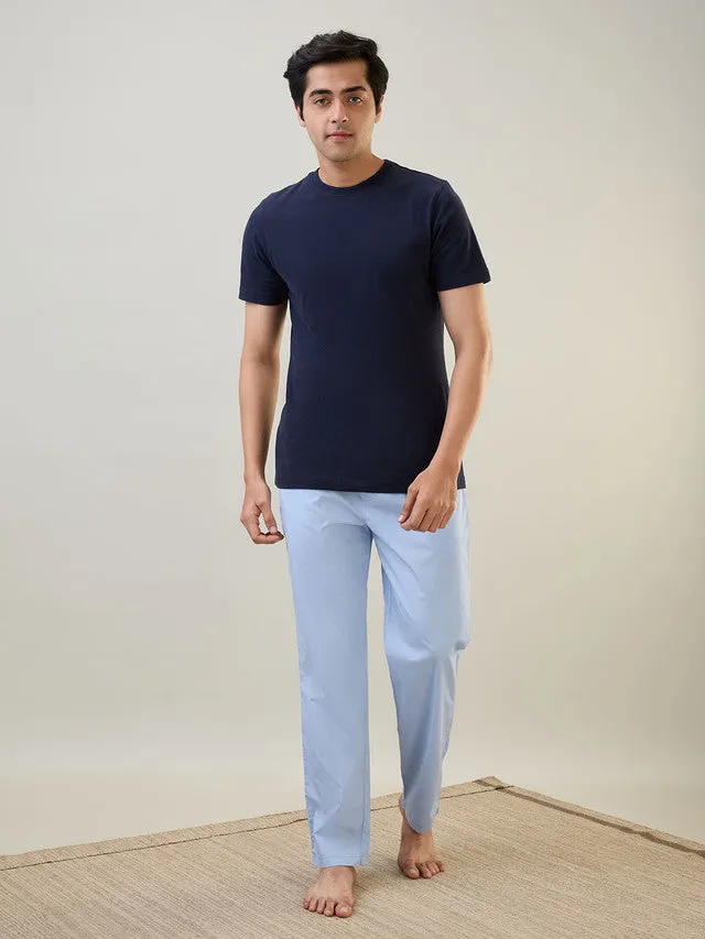 Sleepz Men Blue Solid Regular Fit Cotton Pyjama