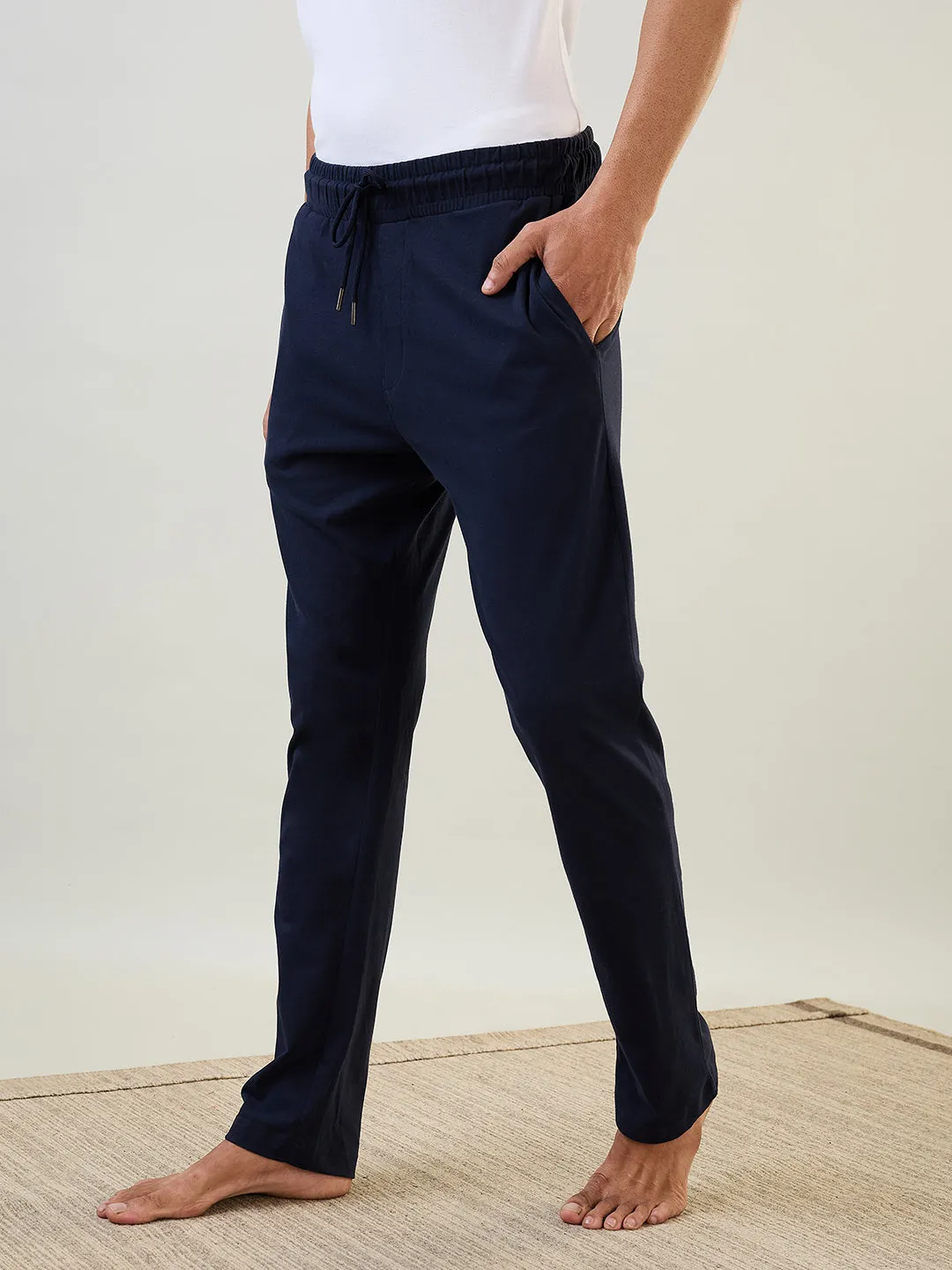 Sleepz Men Blue Solid Regular Fit Cotton Trackpant