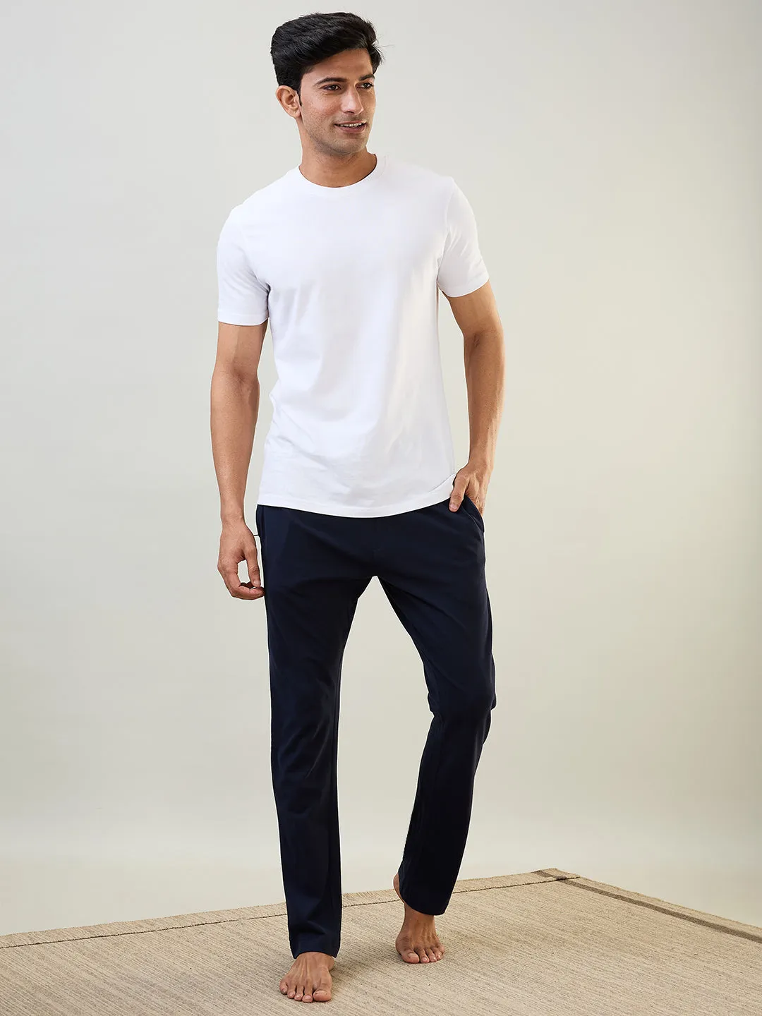 Sleepz Men Blue Solid Regular Fit Cotton Trackpant