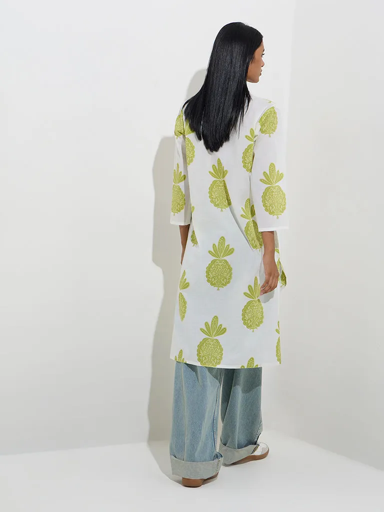 Utsa White Butta Printed Straight Kurta